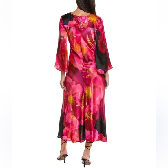 Johnny Was Small Flared Sleeve Bias Cut Silk Floral Midi Dress NWT $445 Ruby - Picture 3 of 12